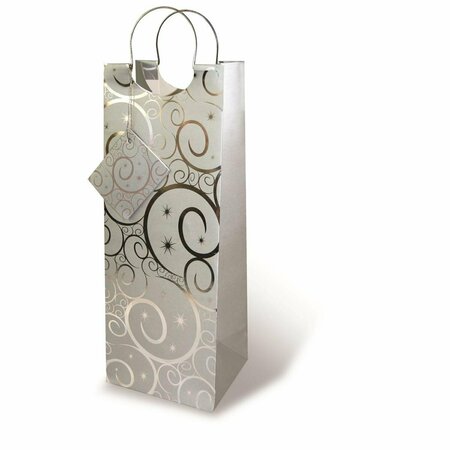 WRAP-ART Silver Swirls paper Bag with Plastic Rope Handle 17203